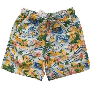 NWT J. Crew Crewcuts Linen Shorts Boys Size 4 Tropical Beach Palm Trees